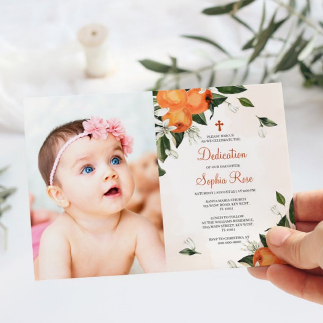 Invitación Lilies y Naranja Floral Photo Dedication (Subido por el creador)