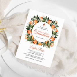 Invitación Lilies y Naranja Floral Primera Santa Comunión