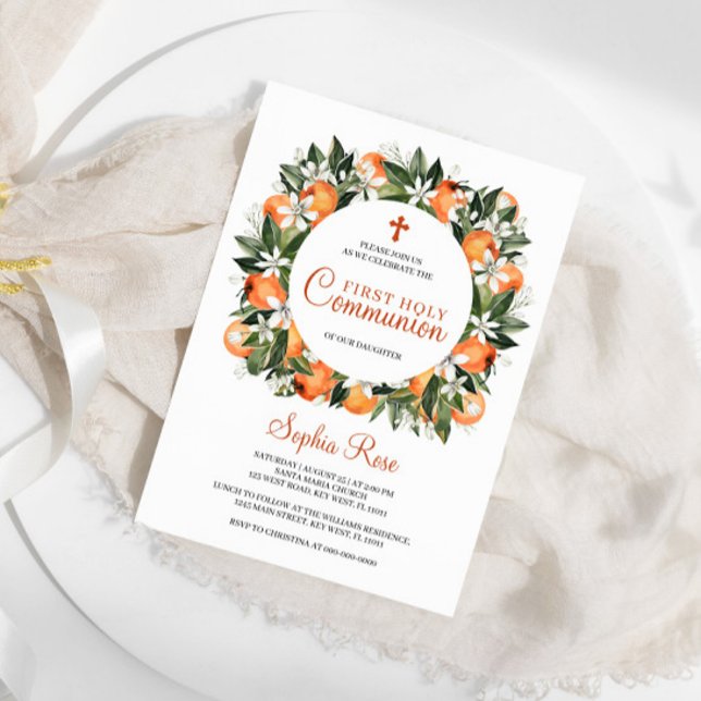 Invitación Lilies y Naranja Floral Primera Santa Comunión (Subido por el creador)