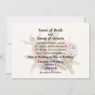 Invitación Lilios Asiáticos Rosa Rubor y Claveles