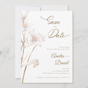 Invitación Lilios blancos elegantes boda Save the Date