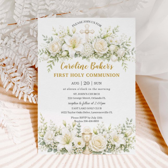 Invitación Lilios Blancos Floral Cáliz de Primera Comunión (Subido por el creador)