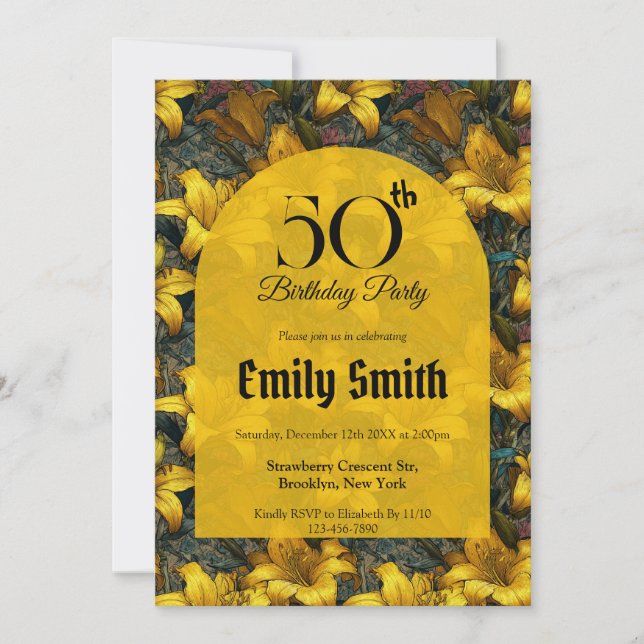 Invitación Lilios Elegantes Acento Sorpresa Cumpleaños (Anverso)