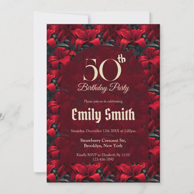 Invitación Lilios Elegantes Cumpleaños de Mamá Temático (Anverso)
