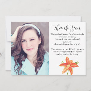 Invitación Lilios Floral Naranja Funeral Muerte Gracias 