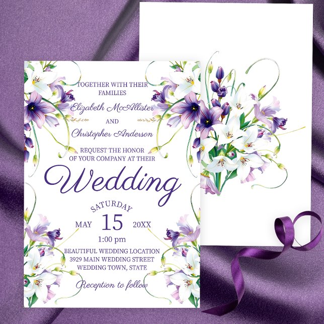 Invitación Lilis moradas y blancas con Boda de vinos verdes (Subido por el creador)