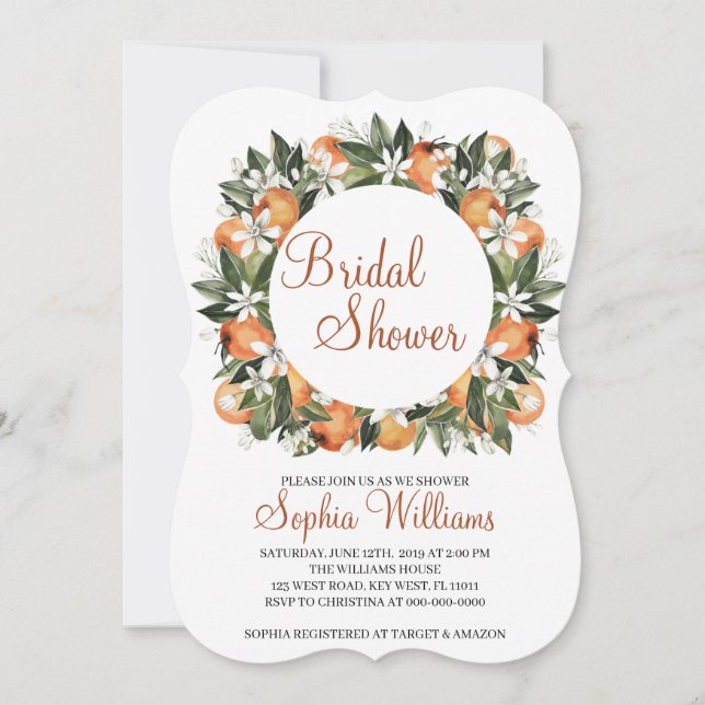 Invitación Lilis y Naranja Floral Bridal Shower (Anverso)