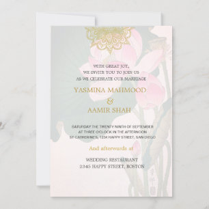 Invitación Lilley de agua rosada de estilo indio boda