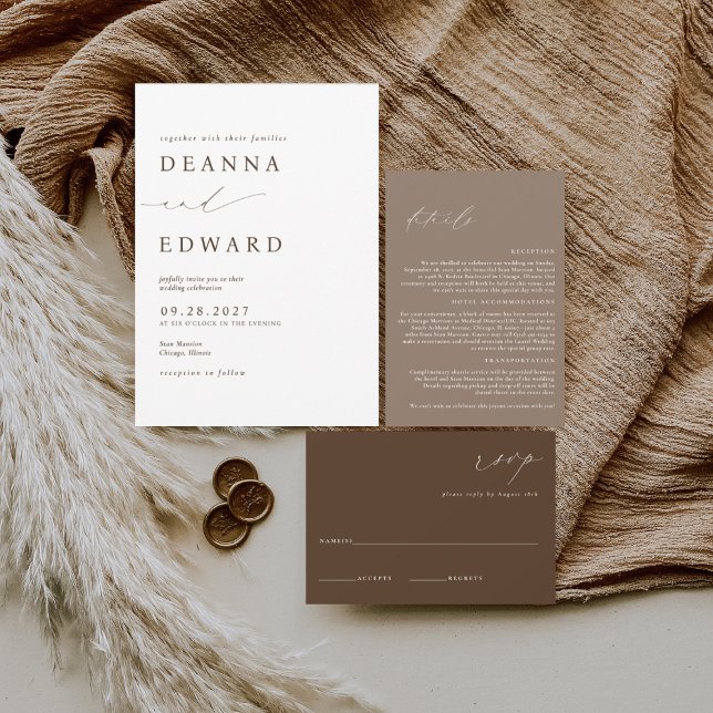 Invitación LILLIE Elegant Brown Wedding Invitation (Subido por el creador)