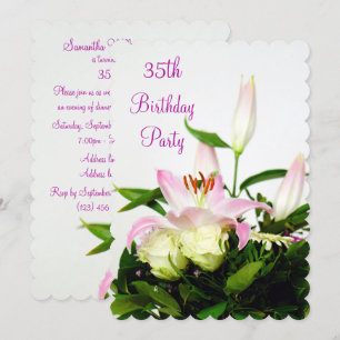 Invitación Lillies & Rosas Bouquet 35º cumpleaños