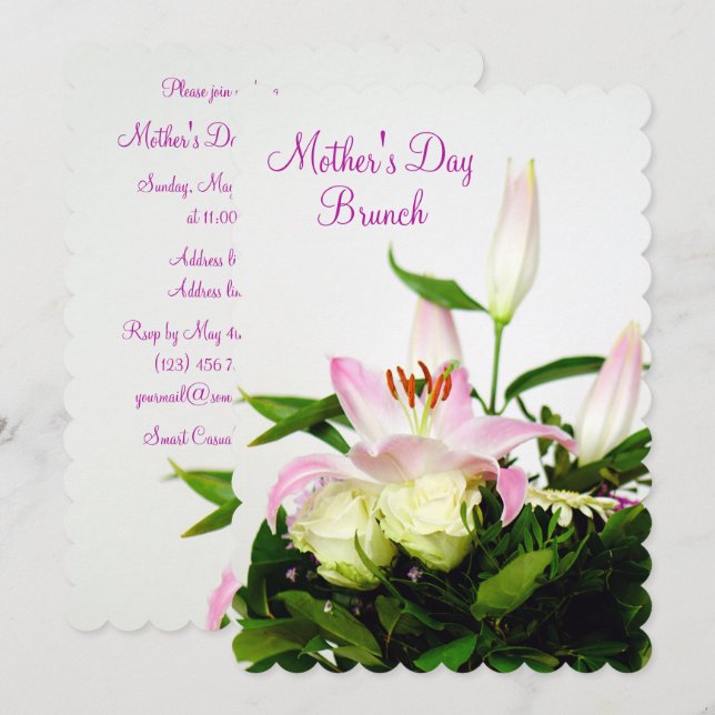 Invitación Lillies y brunch del día de madre del ramo de los (Anverso / Reverso)