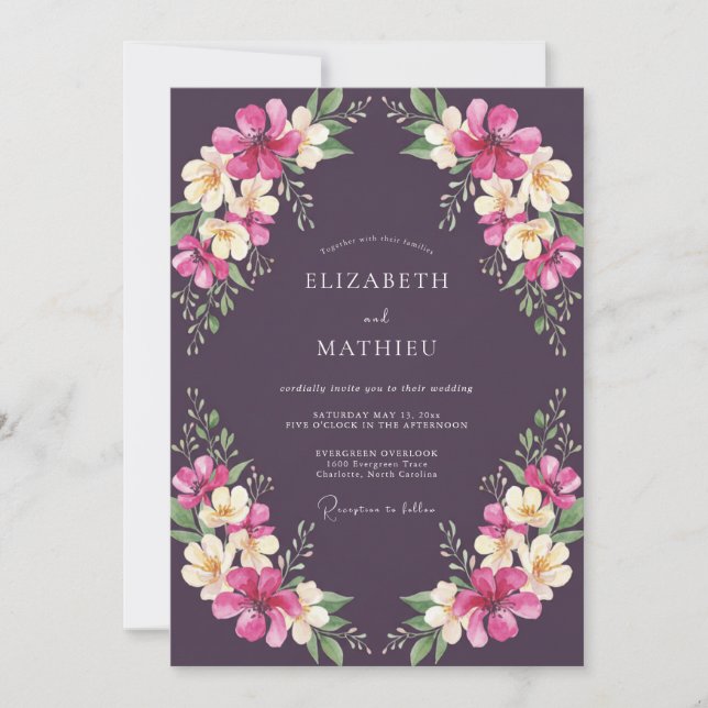 Invitación Lily Boda de Lila Profunda (Anverso)