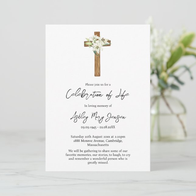 Invitación Lily Cross Celebration of Life Funeral (Anverso de pie)