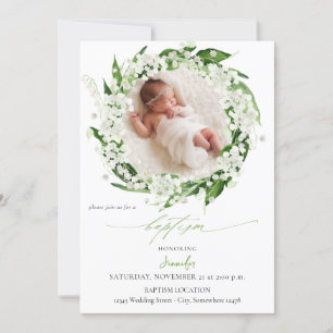 Invitación Lily del Bautismo Floral Blanco del Valle