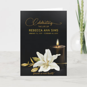Invitación Lily Floral Black and Gold Funeral Program