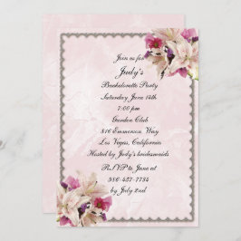 Invitación Lily Floral Boda de Mármol Rosa Bachelorette Party