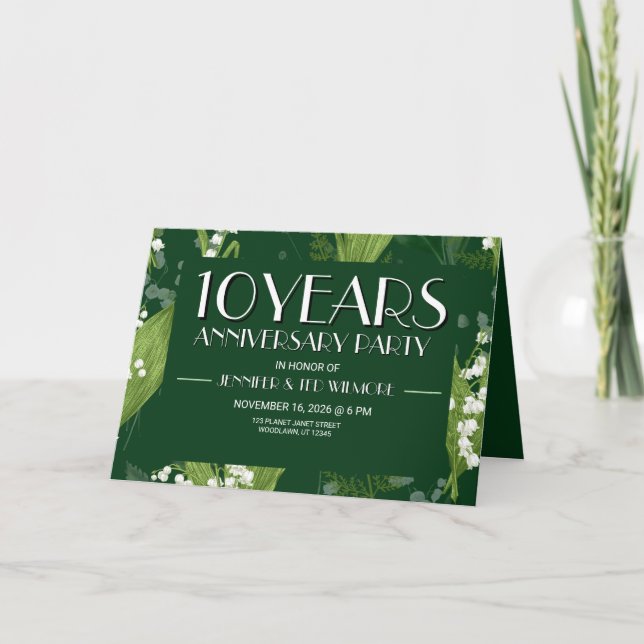 Invitación Lily of Valley con Ferns || Aniversario Verde De D (Anverso)