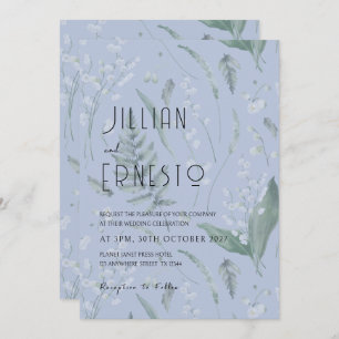 Invitación Lily of Valley con Ferns    Personalizado azul cla