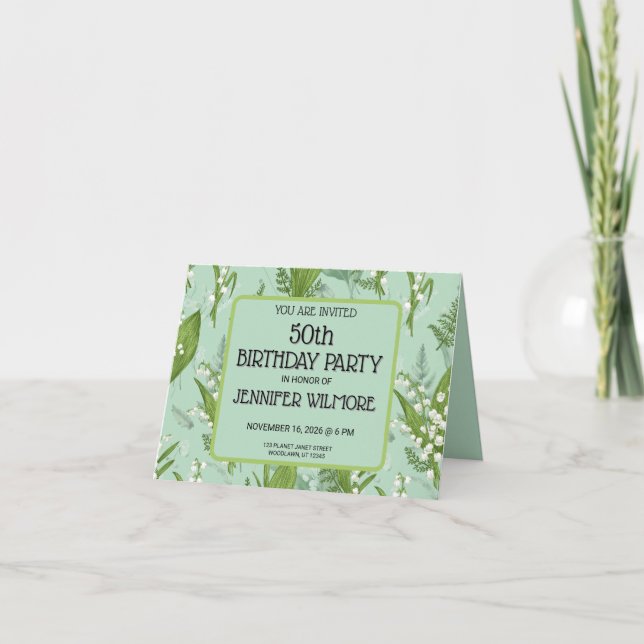 Invitación Lily of Valley con Ferns || Sage Green Personaliza (Anverso)