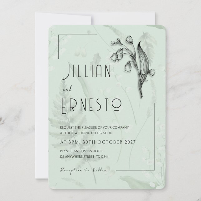 Invitación Lily of Valley con Ferns || Sage Green Personaliza (Anverso)