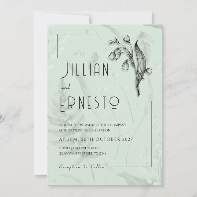 Invitación Lily of Valley con Ferns || Sage Green Personaliza (Anverso)