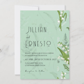 Invitación Lily of Valley || Verde suave con borde gráfico