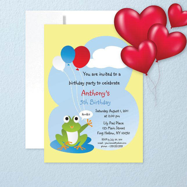 Invitación Lily Pad Frog Con Globos Cumpleaños (Subido por el creador)