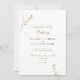 Invitación Lily Valley Floral Sketch Faux Gold Simple Boda