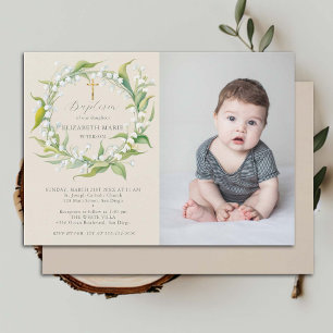 Invitación Lily Valley Gold Cross Formal Moda Foto Bautismo