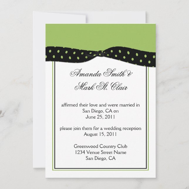 Invitación Lime Black Polka Dots Post Wedding Invit (Anverso)