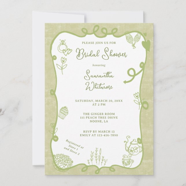 Invitación Lime Cream Doodle Bridal Shower (Anverso)