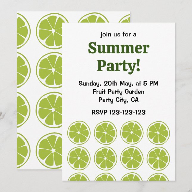 Invitación Lime Fruit Green Lime Summer Fiesta (Anverso / Reverso)