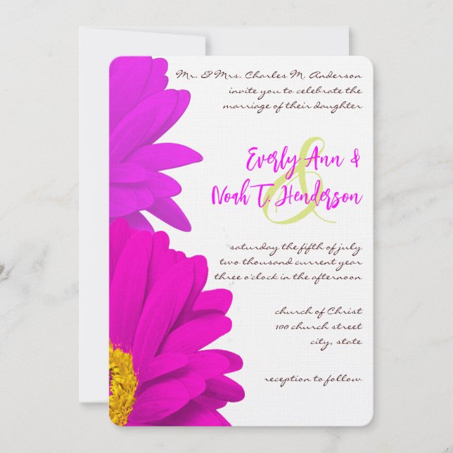 Invitación Lime & Fuchsia Gerber Daisy Wedding Invitation (Anverso)
