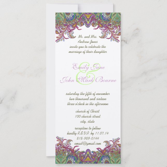 Invitación Lime Green and Raspberry Damask Wedding Invitation (Anverso)