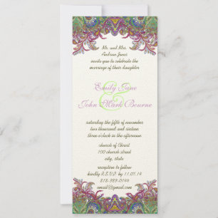 Invitación Lime Green and Raspberry Damask Wedding Invitation