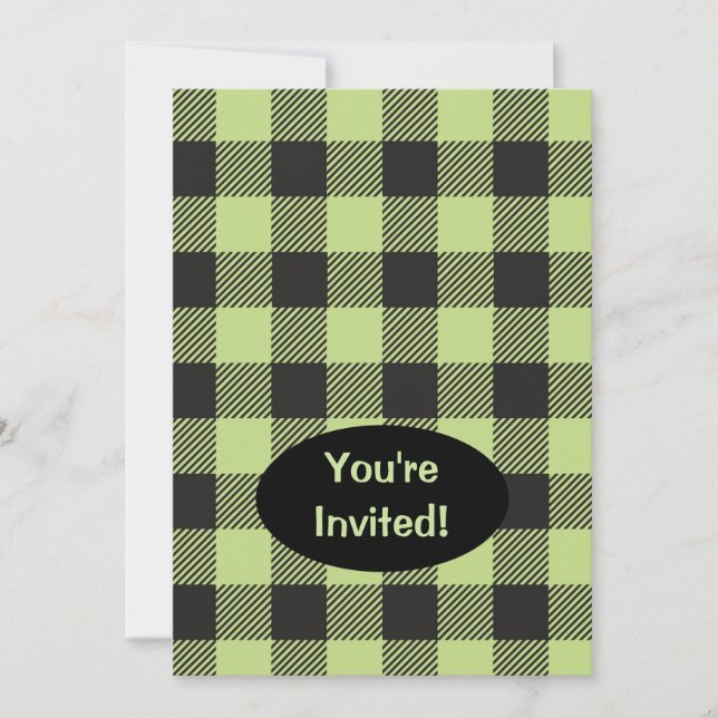 Invitación Lime Green Black Buffalo Plasto Check Trendy (Anverso)