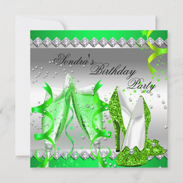 Invitación Lime Green Champagne Purpurina Shoes fiesta de cum (Anverso)
