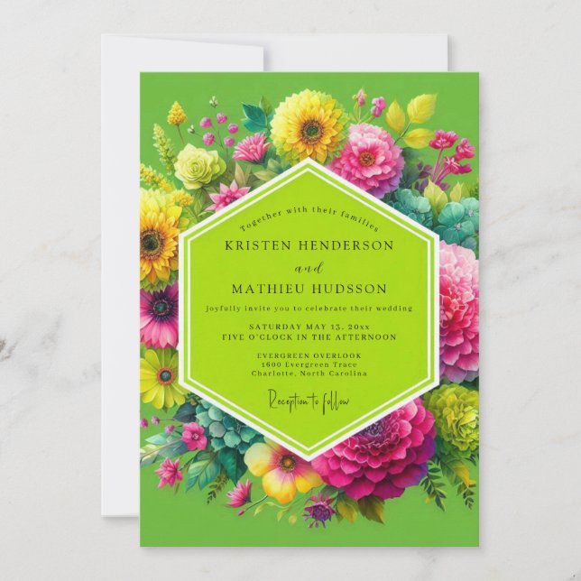 Invitación Lime Green Floral Enchantment Wedding (Anverso)