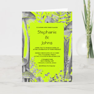 Invitación Lime Green Gray Black Mushroom Woodland Boda