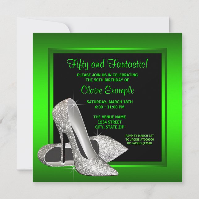 Invitación Lime Green High Heels Mujeres Fiesta de Cumpleaños (Anverso)