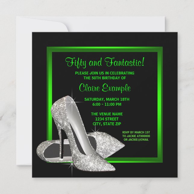 Invitación Lime Green High Heels Mujeres Fiesta de Cumpleaños (Anverso)