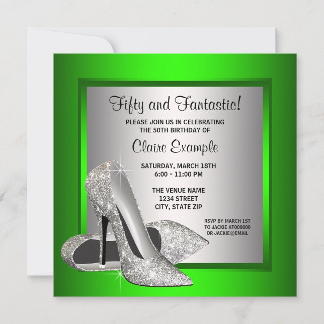 Invitación Lime Green High Heels Mujeres Fiesta de Cumpleaños (Anverso)