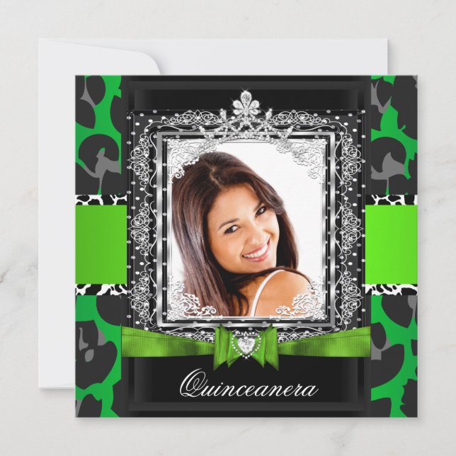 Invitación Lime Green Quinceanera 15ª foto Fiesta (Anverso)