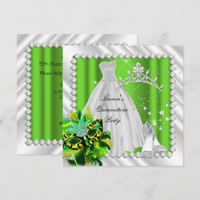 Invitación Lime Green Quinceanera 15.ª Fiesta (Anverso / Reverso)