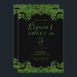 Invitación Lime Green Sparkle Purpurina Black Sweet 16 Fiesta<br><div class="desc">Personalizar para cualquier evento</div>