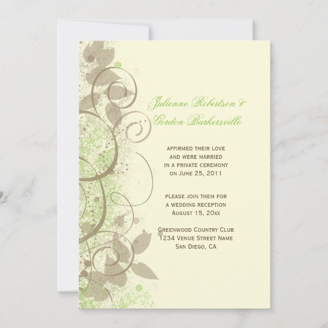 Invitación Lime Green Tan Ivory Swirls deja al Boda de Post (Anverso)
