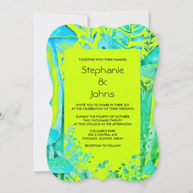 Invitación Lime Green Verde azulado Blue Mushroom Woodland Bo (Anverso)