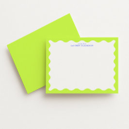 Invitación Lime Green Wavy Frame Note Card with Cobalt Text