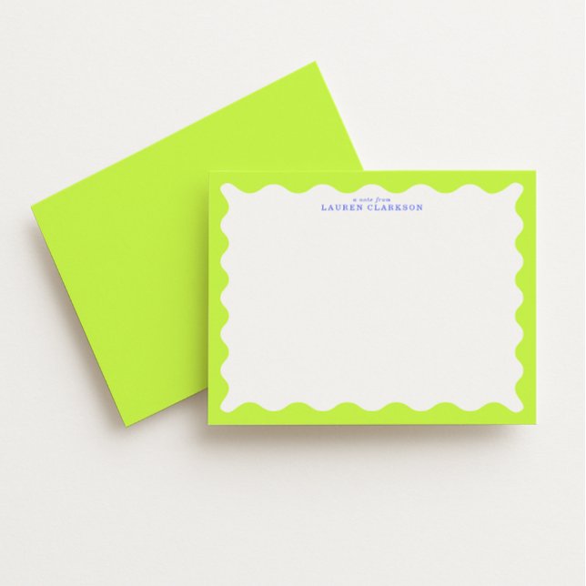 Invitación Lime Green Wavy Frame Note Card with Cobalt Text (Subido por el creador)