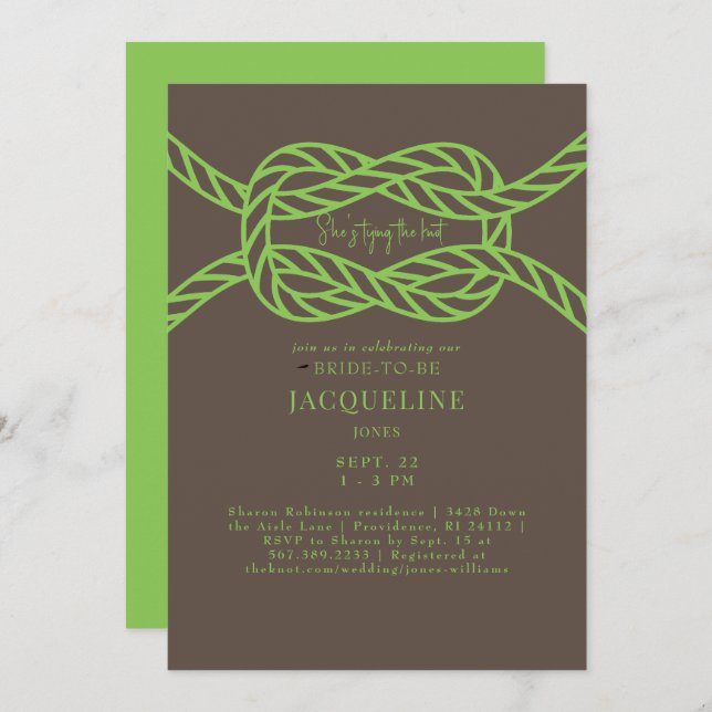 Invitación Lime Green y Brown atando la ducha de matrimonio K (Anverso / Reverso)